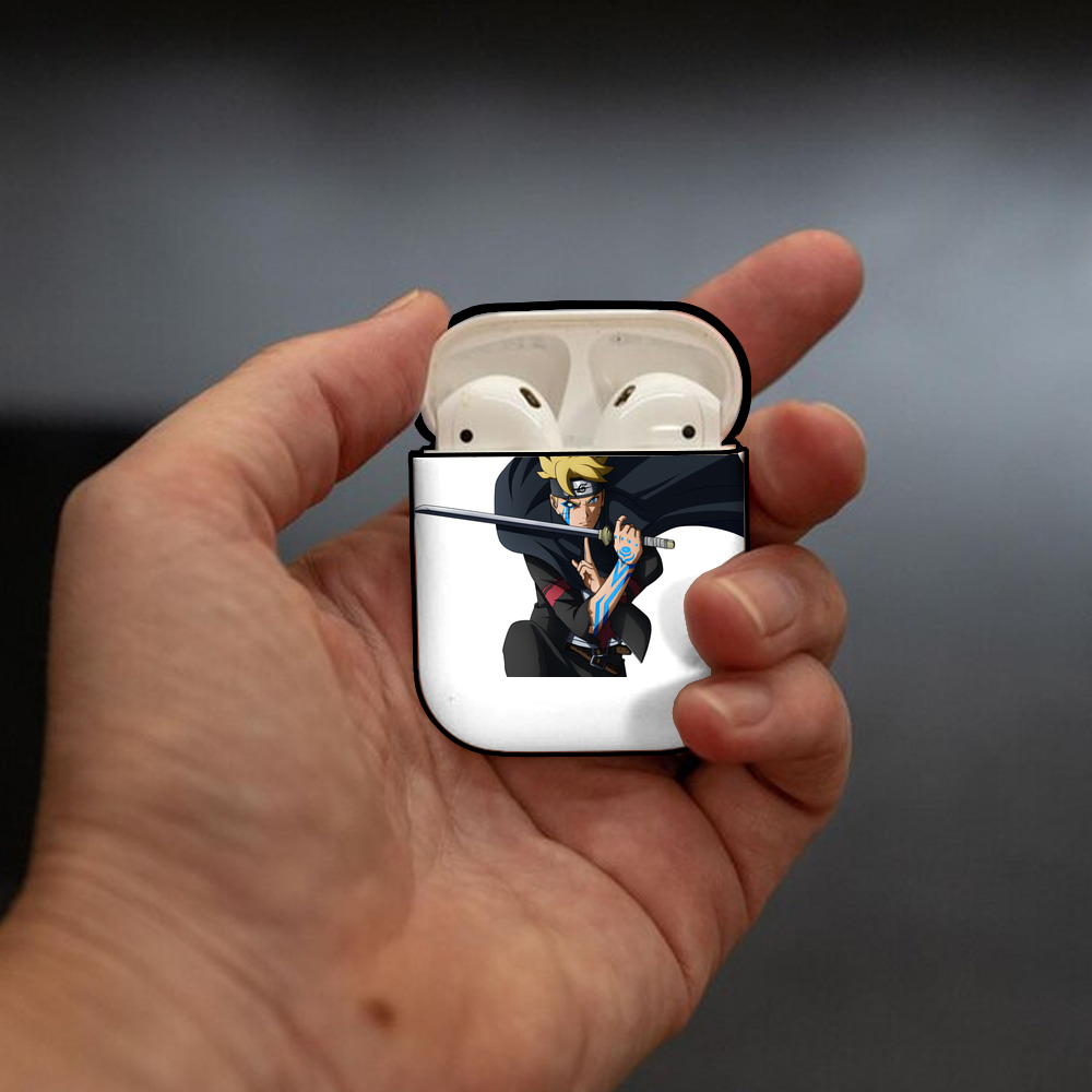 NARUTO -ナルト- うずまき ボルト Uzumaki Boruto AirPods 第2世代保護ケース ハードシェル ブラック 耐衝撃・防指紋・カラビナ付き