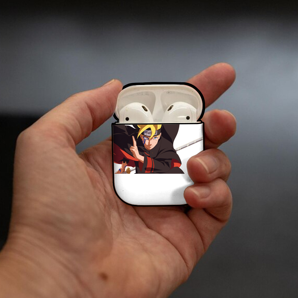 NARUTO -ナルト- うずまき ボルト Uzumaki Boruto AirPods 第2世代保護ケース ハードシェル ブラック 耐衝撃・防指紋・カラビナ付き