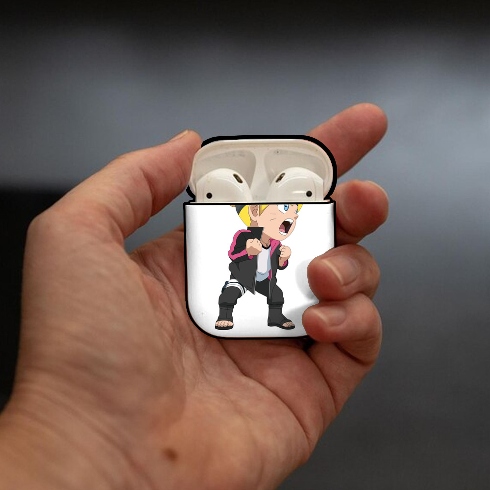 NARUTO -ナルト- うずまき ボルト Uzumaki Boruto AirPods 第2世代保護ケース ハードシェル ブラック 耐衝撃・防指紋・カラビナ付き