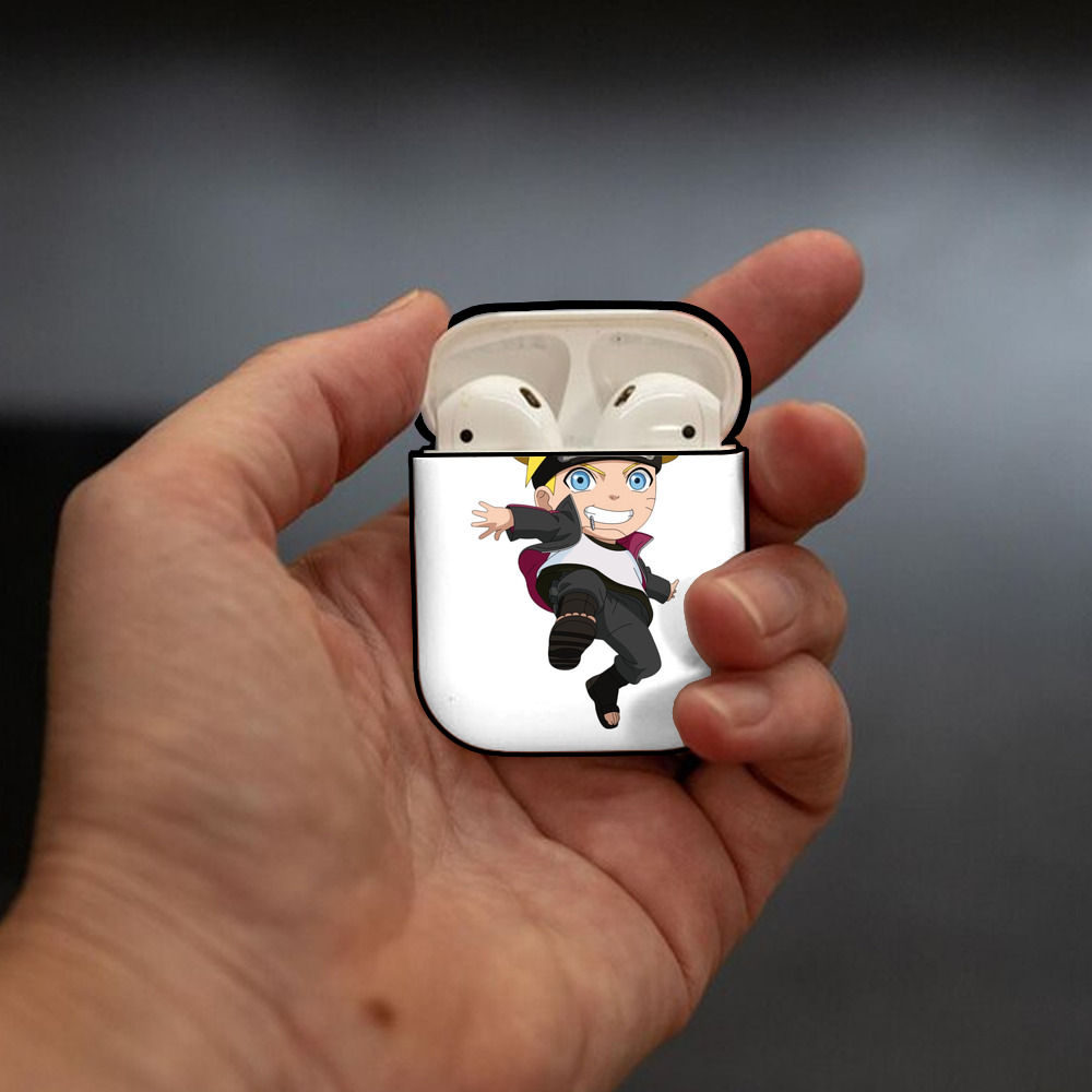 NARUTO -ナルト- うずまき ボルト Uzumaki Boruto AirPods 第2世代保護ケース ハードシェル ブラック 耐衝撃・防指紋・カラビナ付き