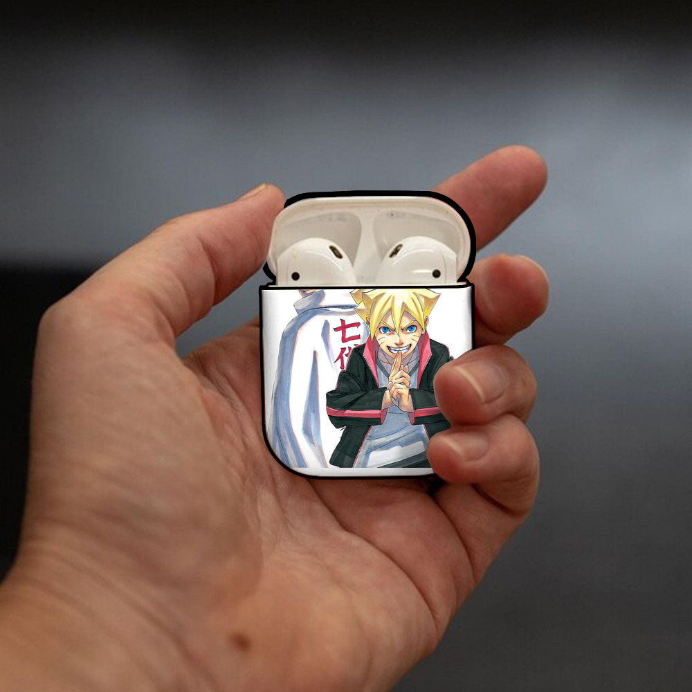 NARUTO -ナルト- うずまき ボルト Uzumaki Boruto AirPods 第2世代保護ケース ハードシェル ブラック 耐衝撃・防指紋・カラビナ付き
