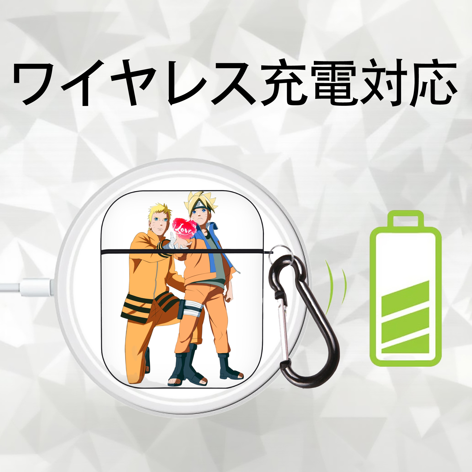 NARUTO -ナルト- うずまき ボルト Uzumaki Boruto AirPods 第2世代保護ケース ハードシェル ブラック 耐衝撃・防指紋・カラビナ付き
