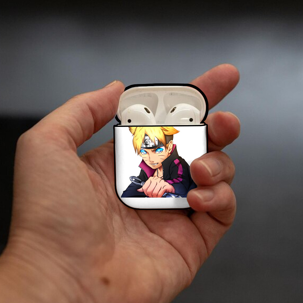 NARUTO -ナルト- うずまき ボルト Uzumaki Boruto AirPods 第2世代保護ケース ハードシェル ブラック 耐衝撃・防指紋・カラビナ付き