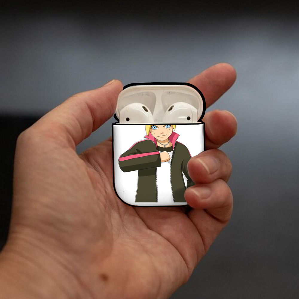 NARUTO -ナルト- うずまき ボルト Uzumaki Boruto AirPods 第2世代保護ケース ハードシェル ブラック 耐衝撃・防指紋・カラビナ付き