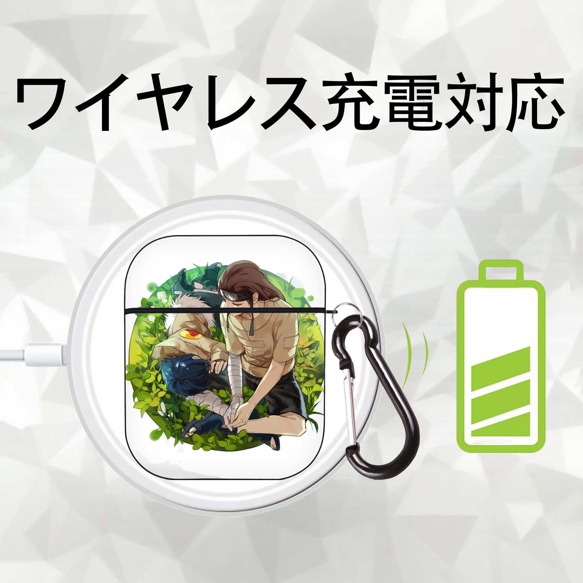 NARUTO -ナルト- 日向ネジ Hyūga Neji AirPods 第2世代保護ケース ハードシェル ブラック 耐衝撃・防指紋・カラビナ付き