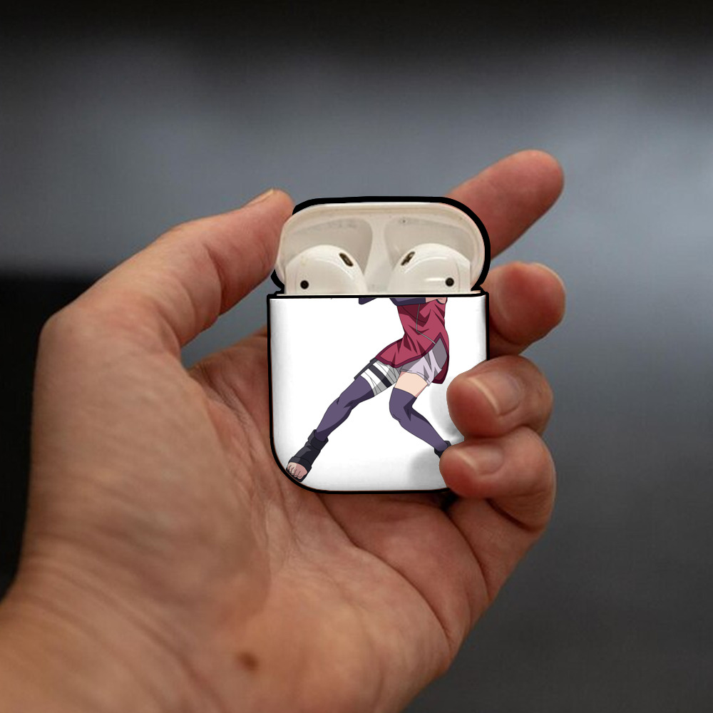 NARUTO -ナルト- うちは サラダ Uchiha Sarada AirPods 第2世代保護ケース ハードシェル ブラック 耐衝撃・防指紋・カラビナ付き