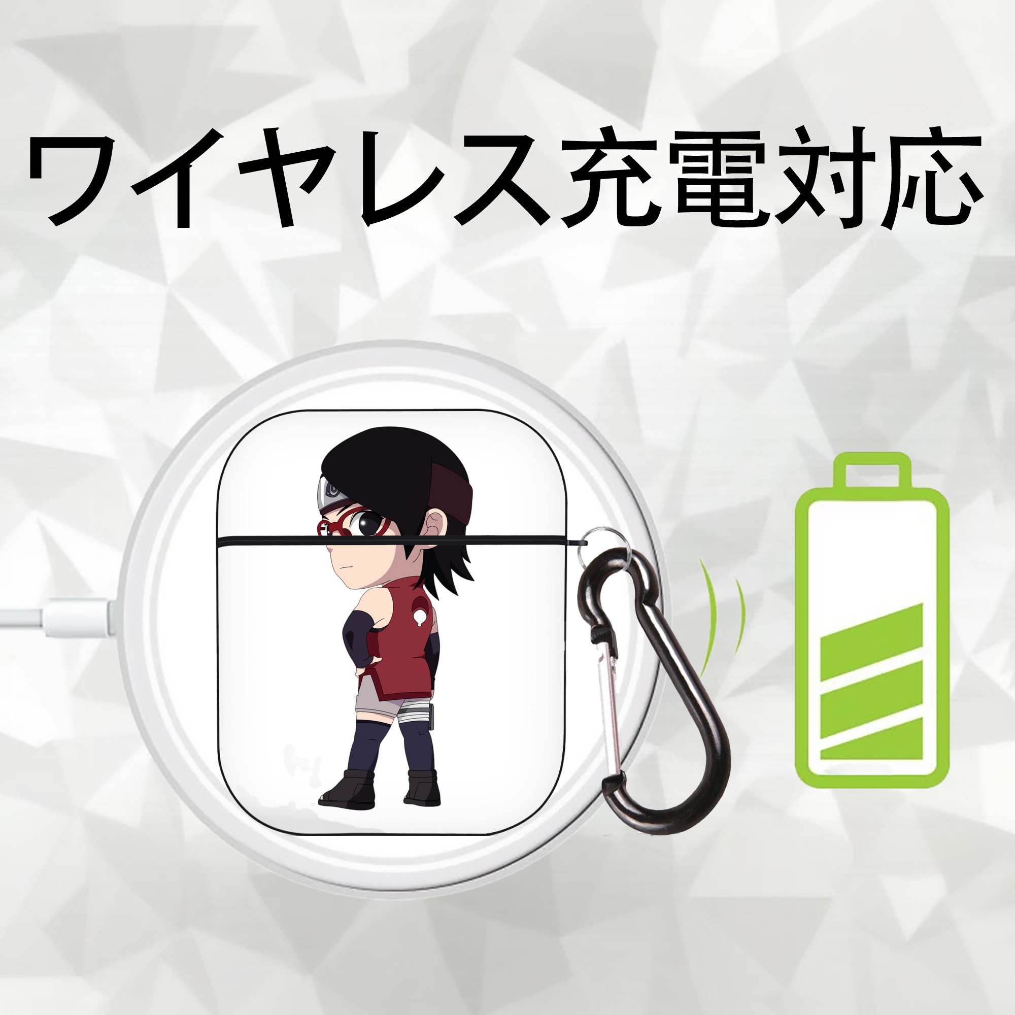 NARUTO -ナルト- うちは サラダ Uchiha Sarada AirPods 第2世代保護ケース ハードシェル ブラック 耐衝撃・防指紋・カラビナ付き