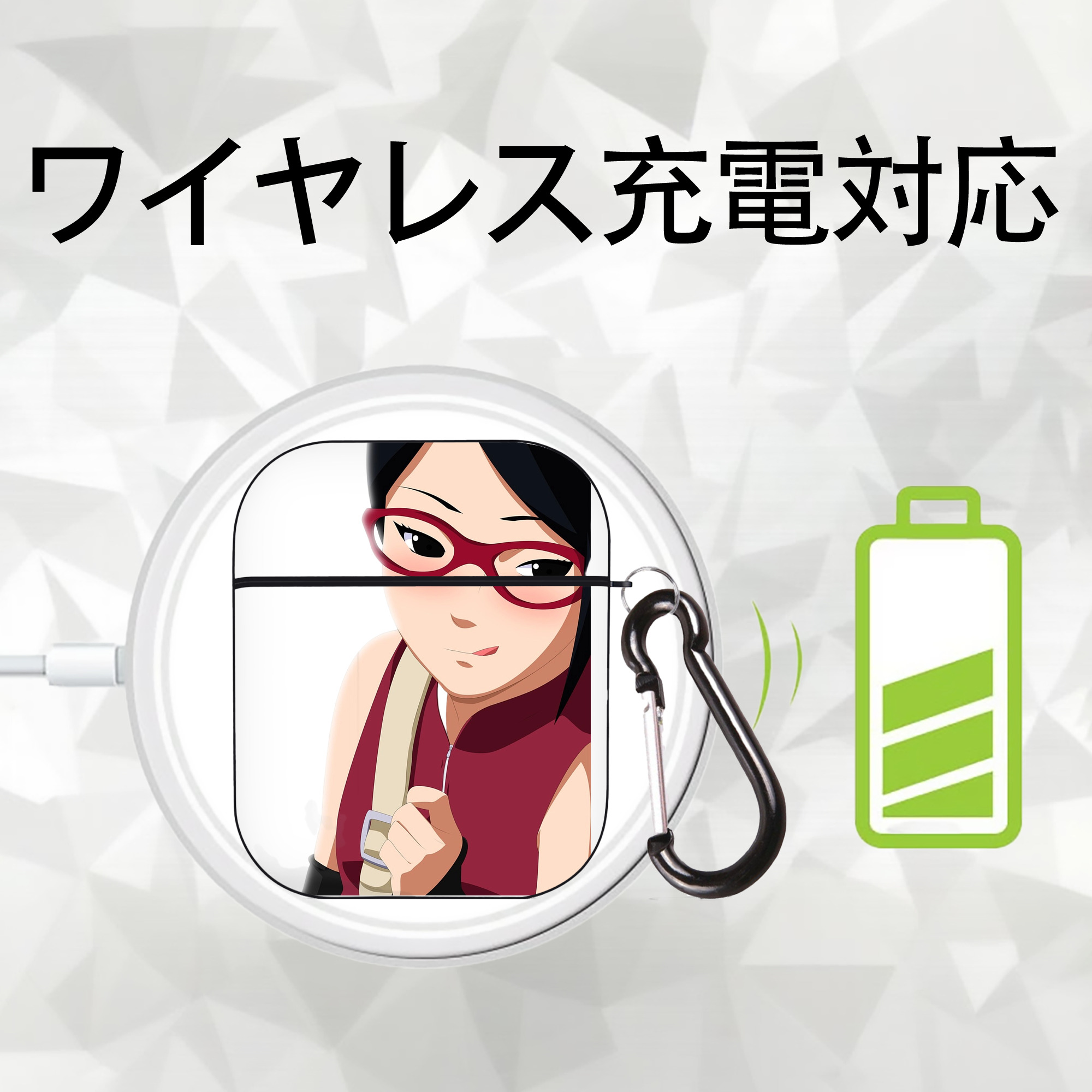 NARUTO -ナルト- うちは サラダ Uchiha Sarada AirPods 第2世代保護ケース ハードシェル ブラック 耐衝撃・防指紋・カラビナ付き