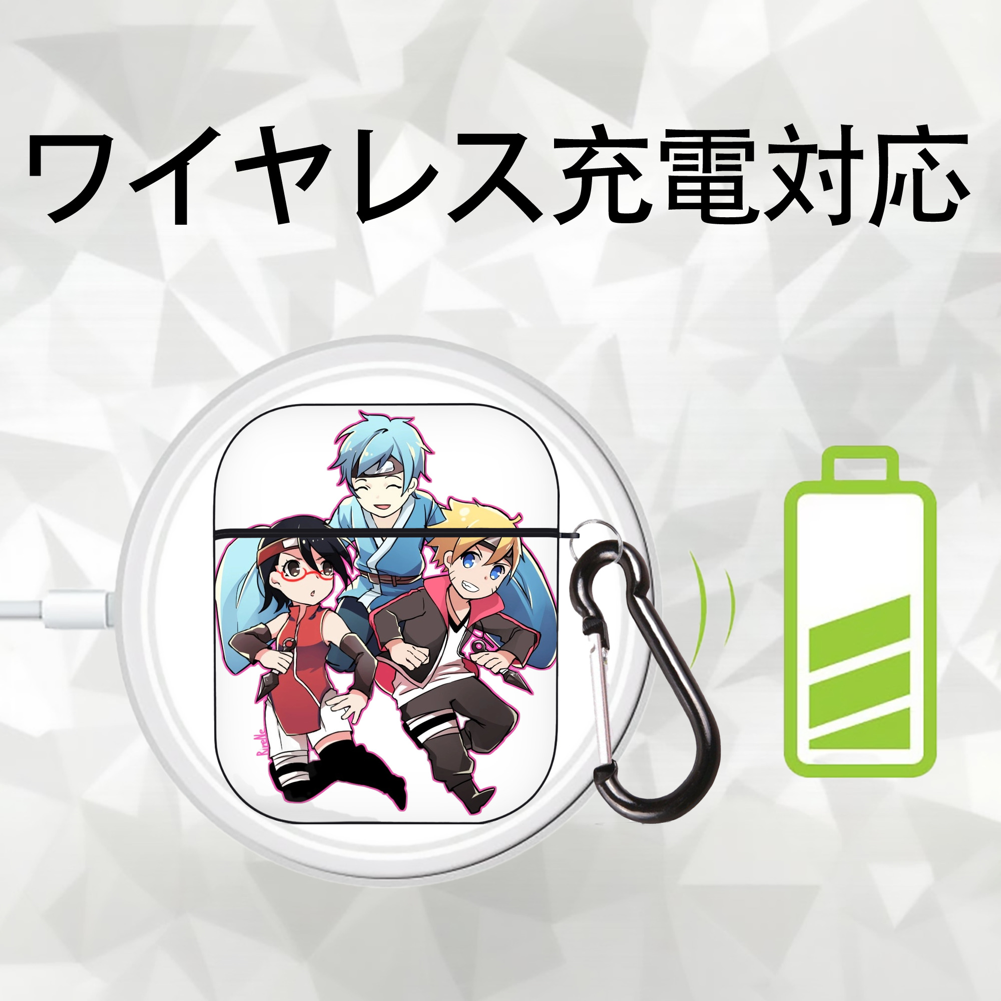 NARUTO -ナルト- うちは サラダ Uchiha Sarada AirPods 第2世代保護ケース ハードシェル ブラック 耐衝撃・防指紋・カラビナ付き