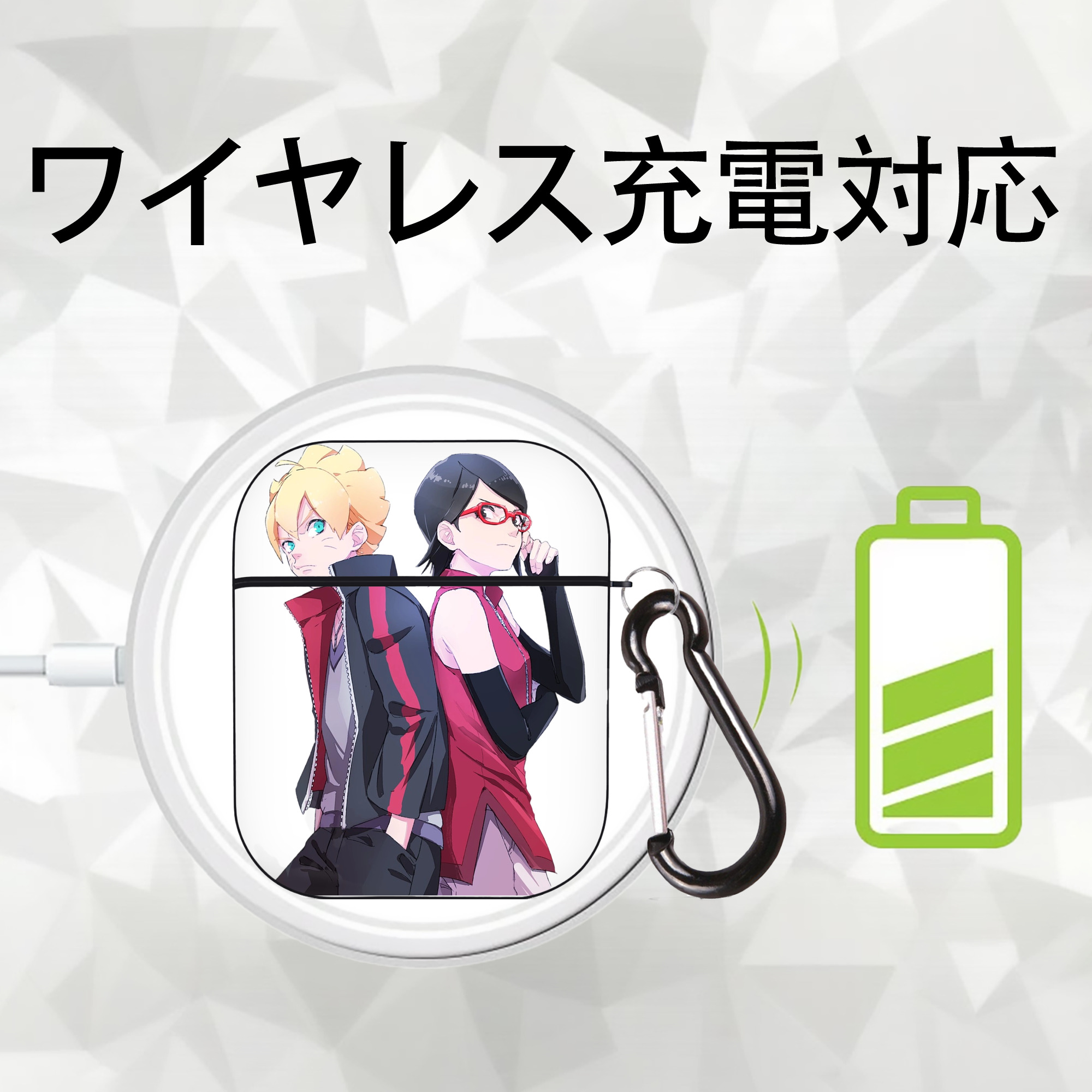 NARUTO -ナルト- うちは サラダ Uchiha Sarada AirPods 第2世代保護ケース ハードシェル ブラック 耐衝撃・防指紋・カラビナ付き