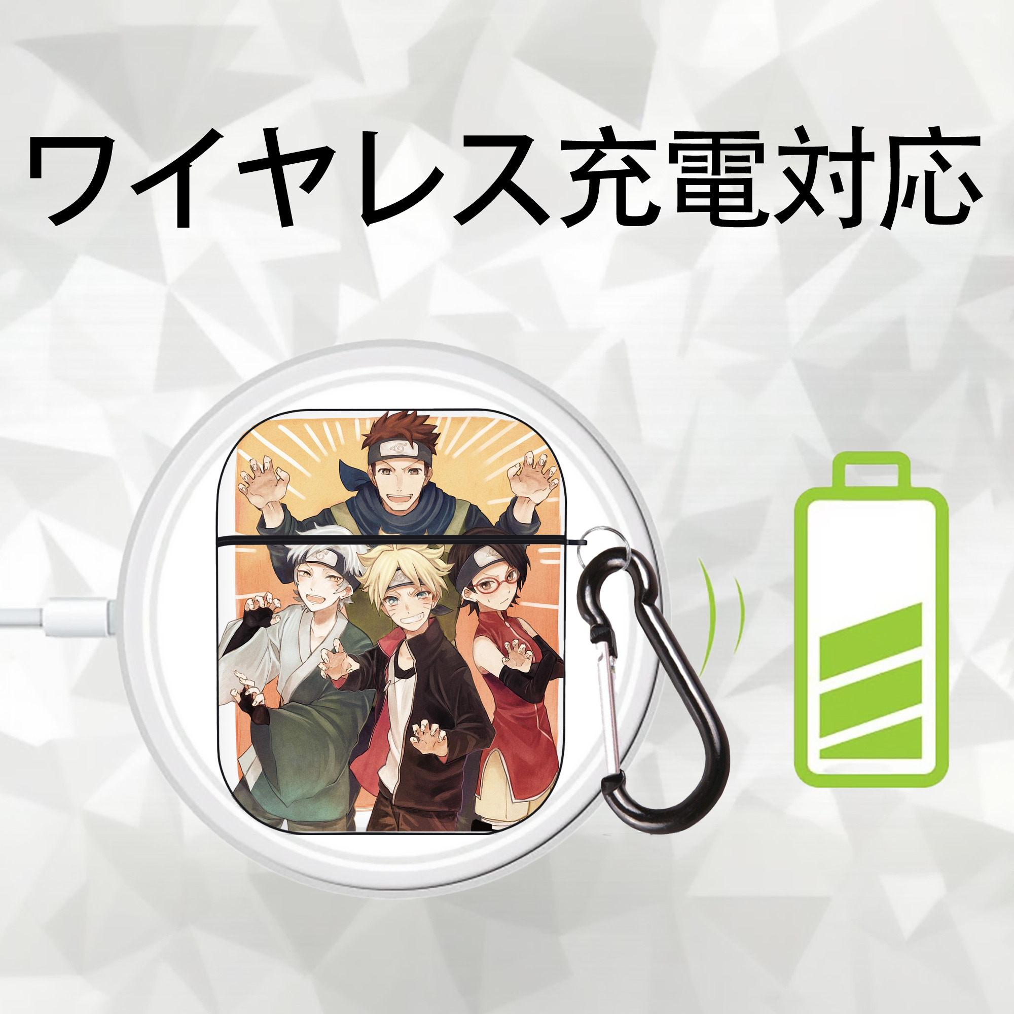 NARUTO -ナルト- うちは サラダ Uchiha Sarada AirPods 第2世代保護ケース ハードシェル ブラック 耐衝撃・防指紋・カラビナ付き