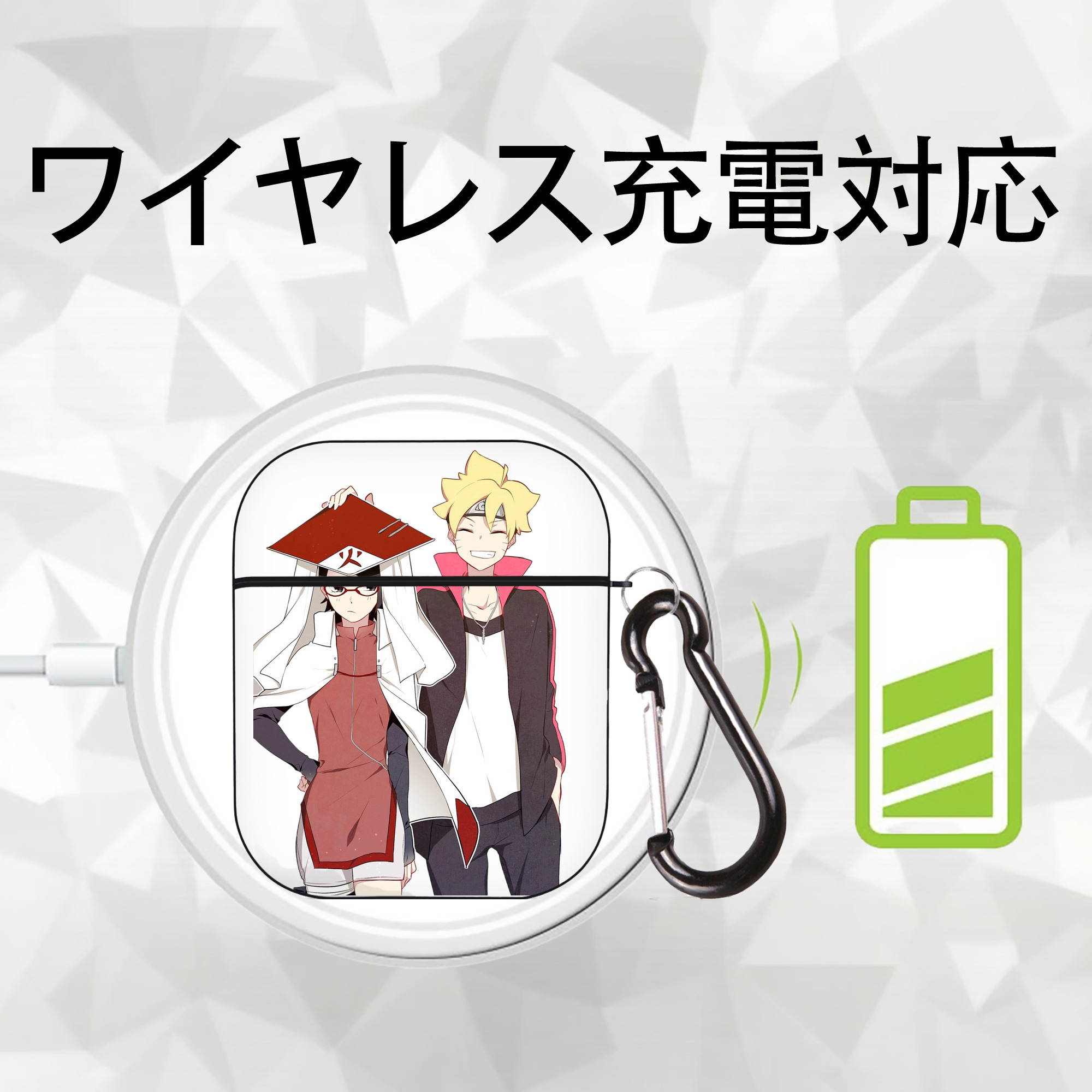 NARUTO -ナルト- うちは サラダ Uchiha Sarada AirPods 第2世代保護ケース ハードシェル ブラック 耐衝撃・防指紋・カラビナ付き
