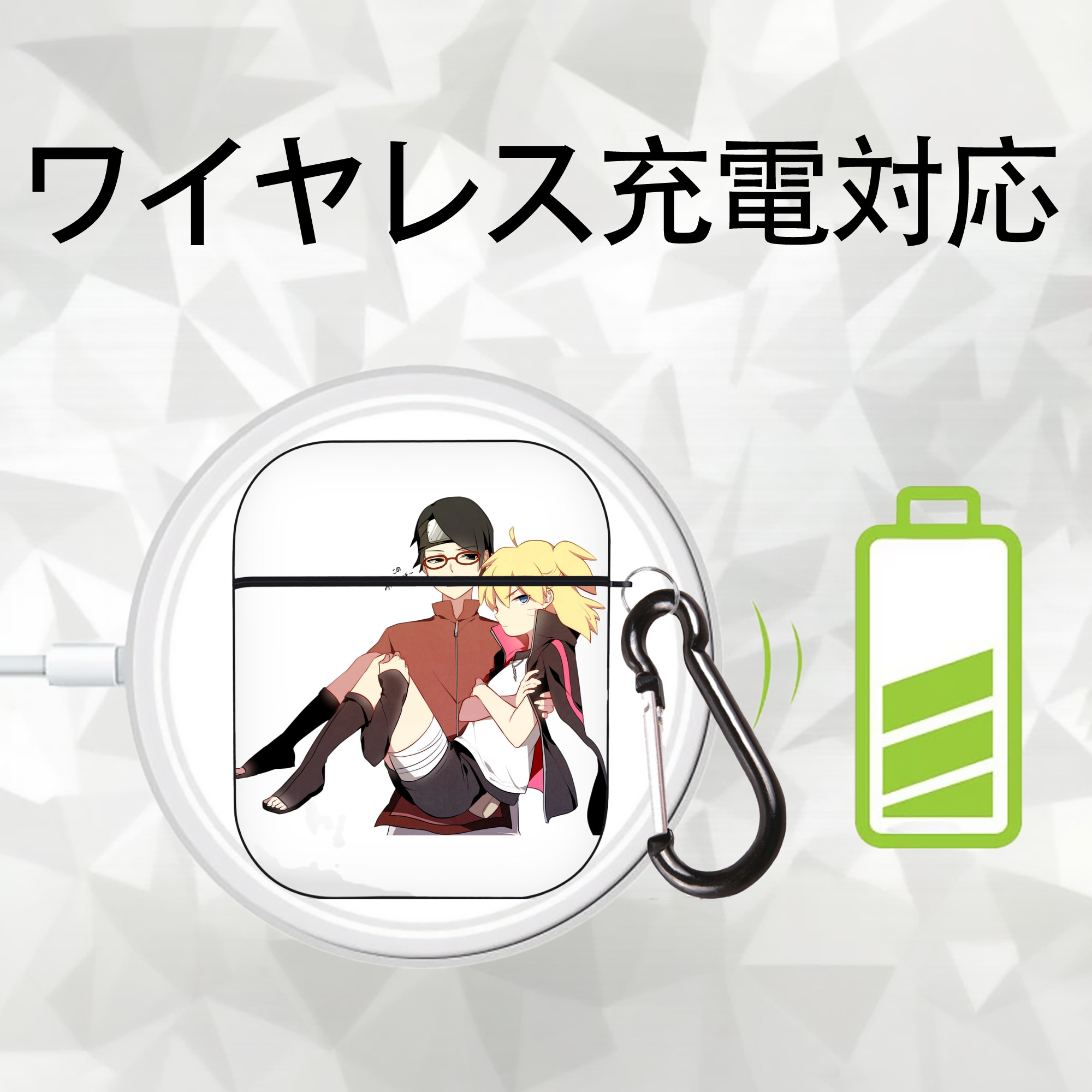 NARUTO -ナルト- うちは サラダ Uchiha Sarada AirPods 第2世代保護ケース ハードシェル ブラック 耐衝撃・防指紋・カラビナ付き