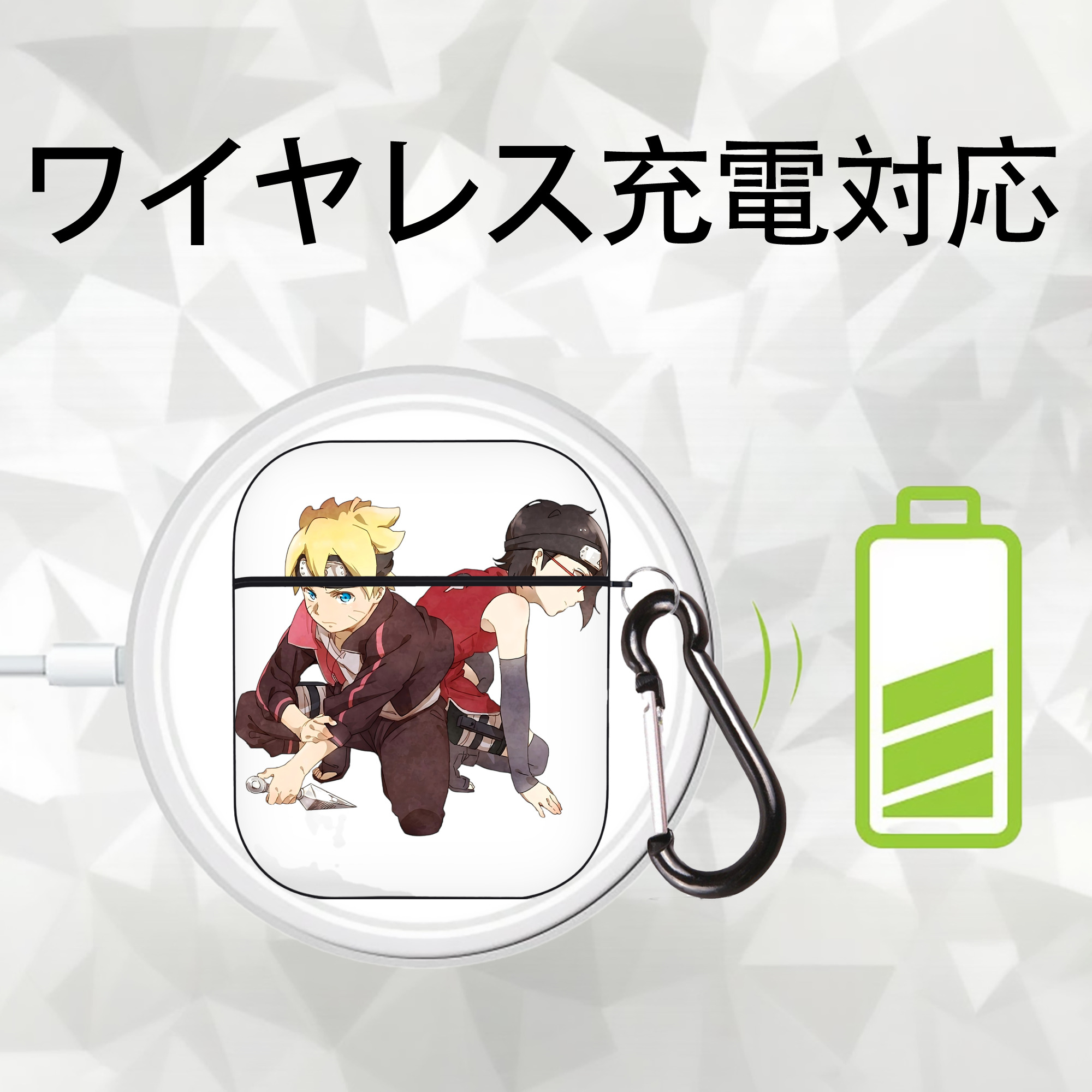 NARUTO -ナルト- うちは サラダ Uchiha Sarada AirPods 第2世代保護ケース ハードシェル ブラック 耐衝撃・防指紋・カラビナ付き