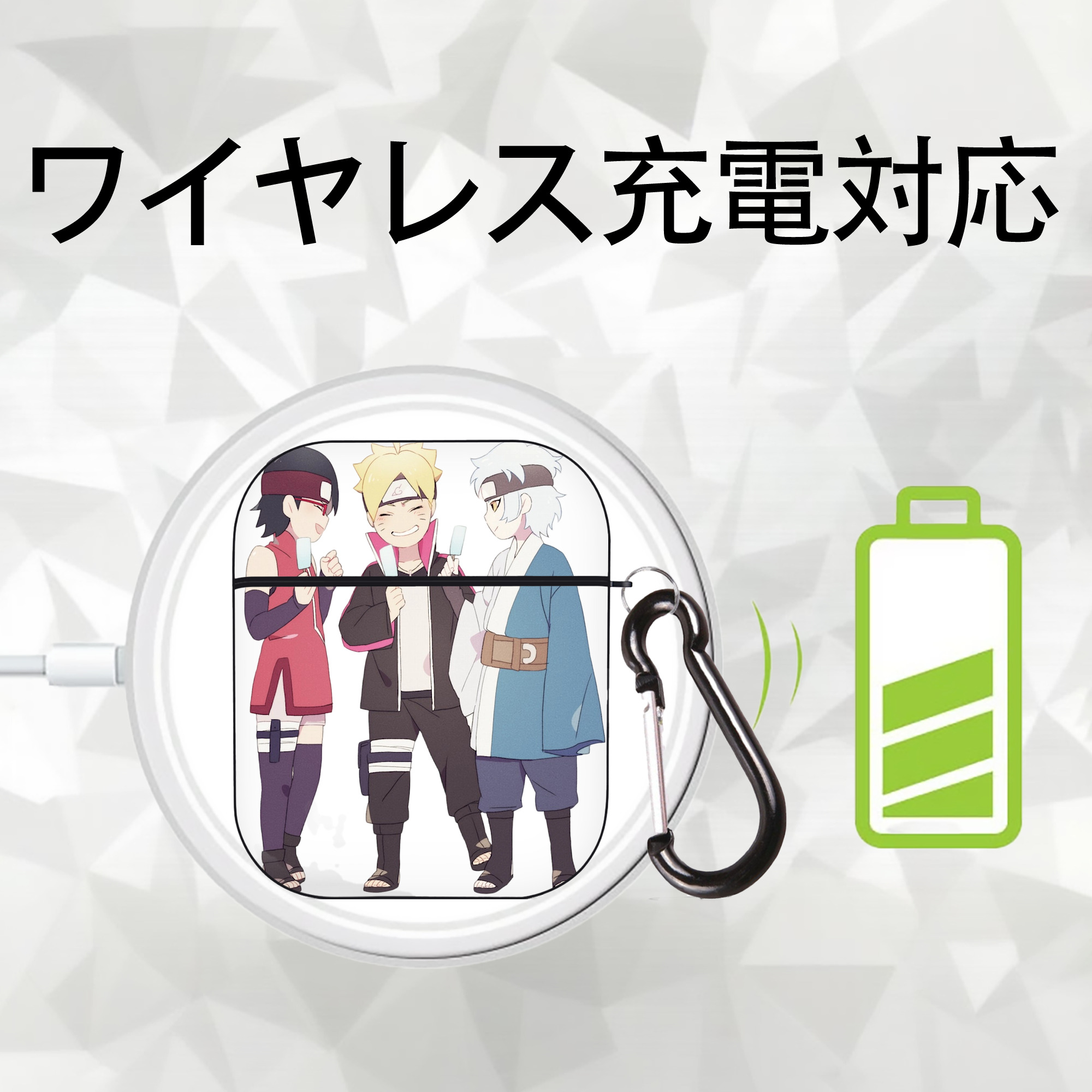 NARUTO -ナルト- うちは サラダ Uchiha Sarada AirPods 第2世代保護ケース ハードシェル ブラック 耐衝撃・防指紋・カラビナ付き