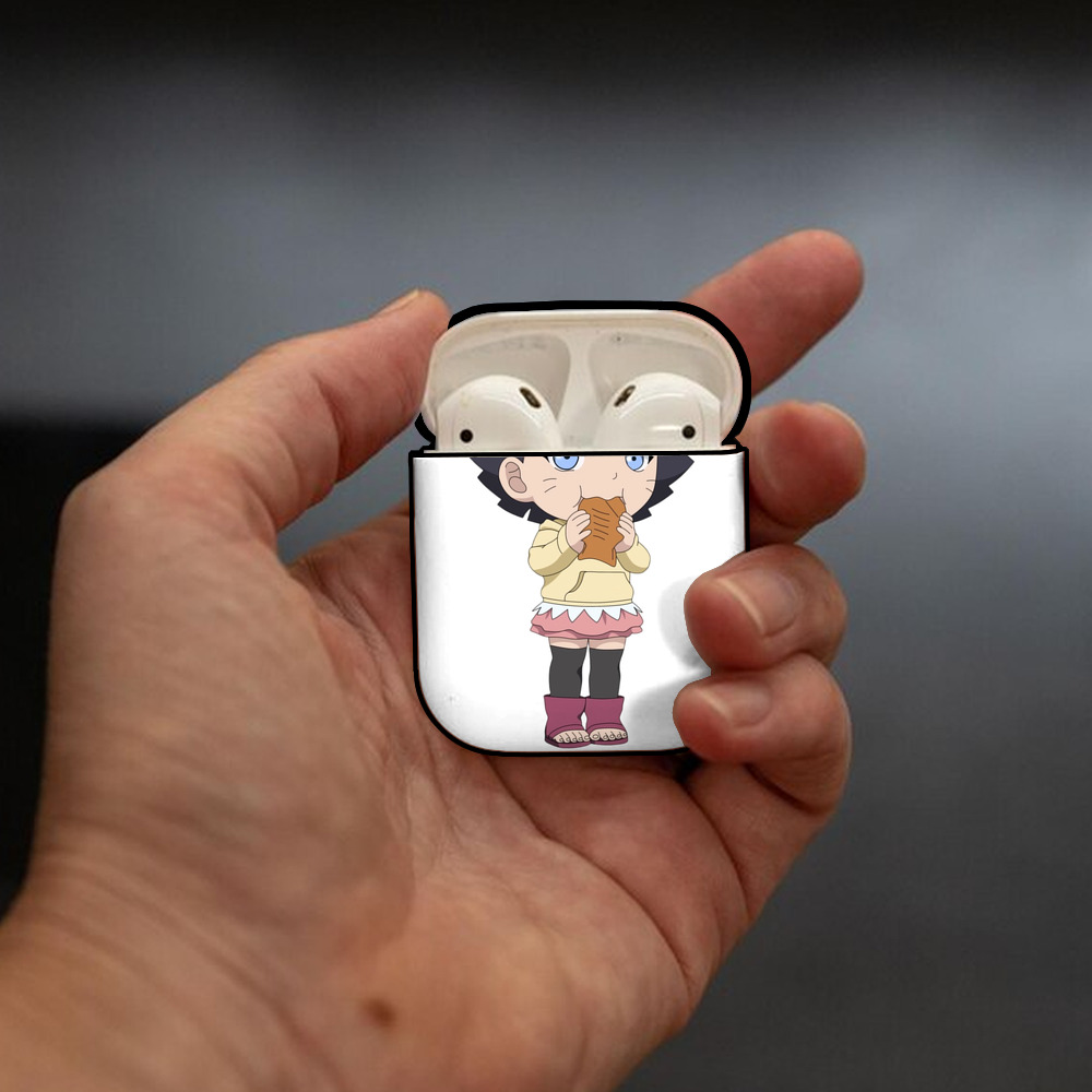 NARUTO -ナルト- うずまき ヒマワリ Uzumaki Himawari AirPods 第2世代保護ケース ハードシェル ブラック 耐衝撃・防指紋・カラビナ付き