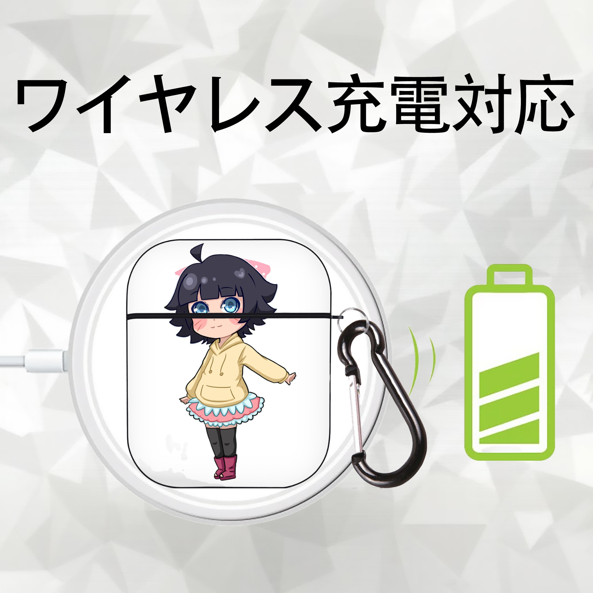 NARUTO -ナルト- うずまき ヒマワリ Uzumaki Himawari AirPods 第2世代保護ケース ハードシェル ブラック 耐衝撃・防指紋・カラビナ付き