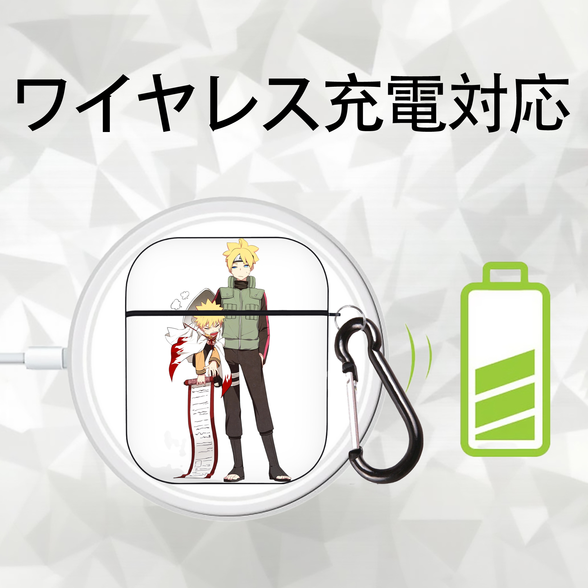 NARUTO -ナルト- 波風 ミナト Namikaze Minato AirPods 第2世代保護ケース ハードシェル ブラック 耐衝撃・防指紋・カラビナ付き